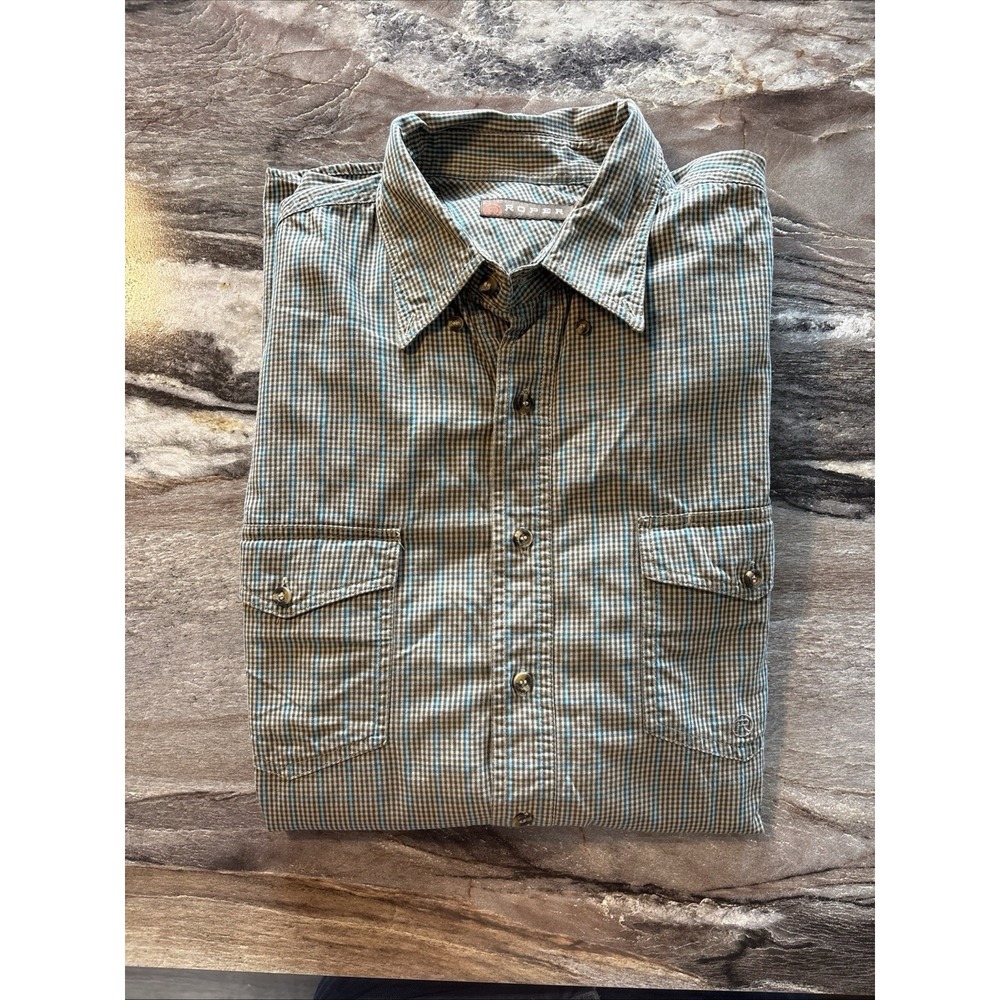 Roper Mens XLT Plaid Western Button Down Shirt Blue Tan Cotton Long Sleeve